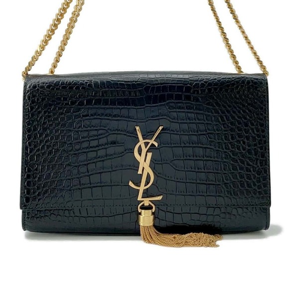 Saint Laurent Handbags - Saint Laurent Paris Chain Shoulder Bag Embossed Leather Tassel Black